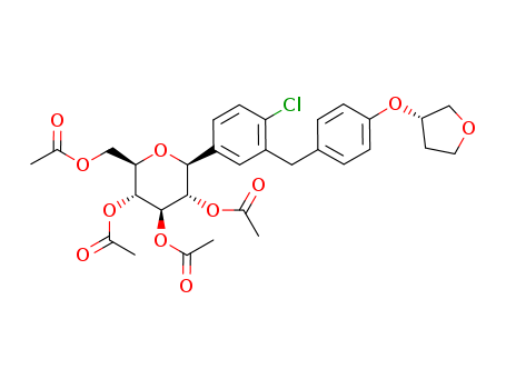 (1S)-1,5-anhydro-2,3,4,6-tetra-O-acteyl-1-C-[4-chloro-3-[[4-[[(3S)-tetrahydrofu-ran-3-yl]oxy]phenyl] methyl]phenyl]-D-Glucitol/915095-99-7